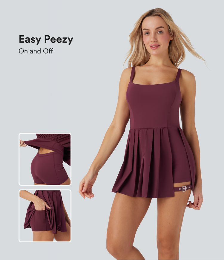 Breezeful™ High Waisted Pleated Quick Dry Mini Dance Skirt with Pockets