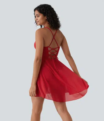 Adjustable Strap U Back Backless Twisted Flare Flowy Maxi Slip Resort Dres