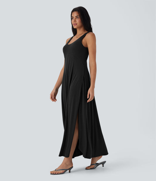 Women's U-Neck Backless Split Flowy Maxi Casual Tank Dress: Effortless Summer Style