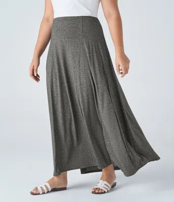 Ribbed Boat Neck Ruched Side Pocket Flowy Maxi Casual Plus Size Dress