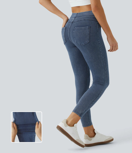 Halara Flex High Waisted Back Side Pocket Stretchy Knit Denim Casual Leggings
