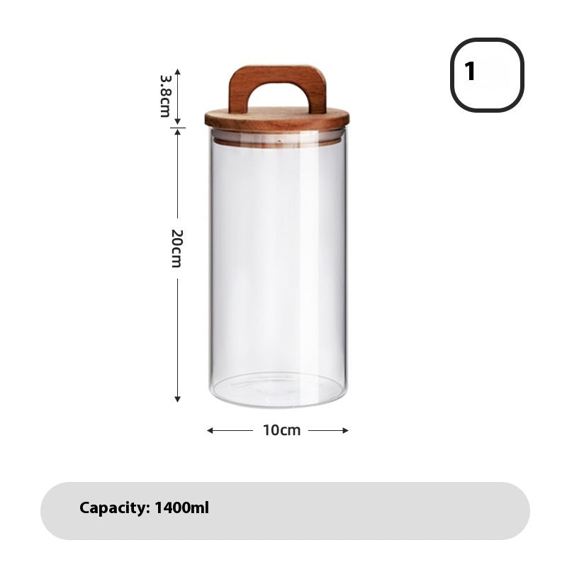 Traditional glass cereal container showcasing Japanese aesthetics with wooden cover and airtight sealing system