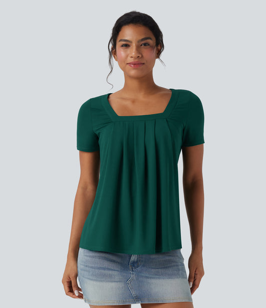 Halara Women's Square Neck Short Sleeve Casual Top - Versatile Everyday Style