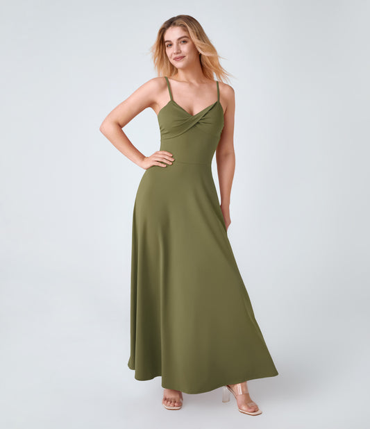Women's U-Back Flowy Maxi Slip Dress with Flared Hem and Adjustable Straps