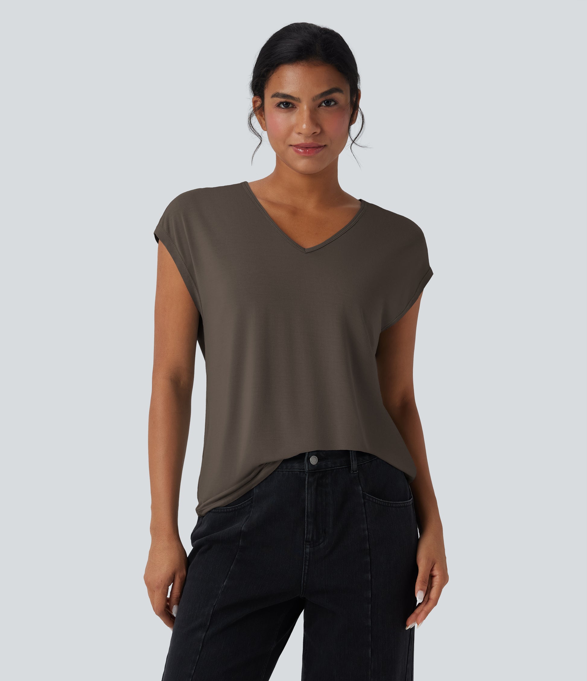 Halara Women's V-Neck Short Sleeve Casual T-Shirt - Soft, Breathable Everyday Top