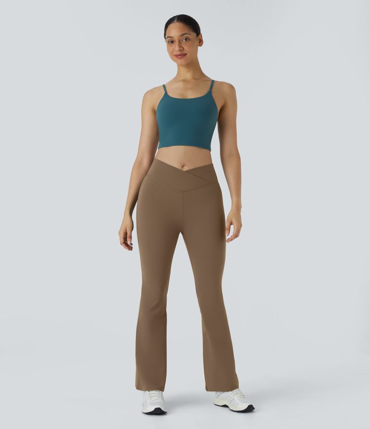 Comfortable High-Waisted Crossover Flare Yoga Leggings for Stylish Movement