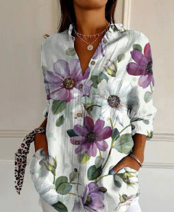 New Women's Long Sleeved Shirt For Summer Fashion, 3D Printed Shirt With Floral Pattern