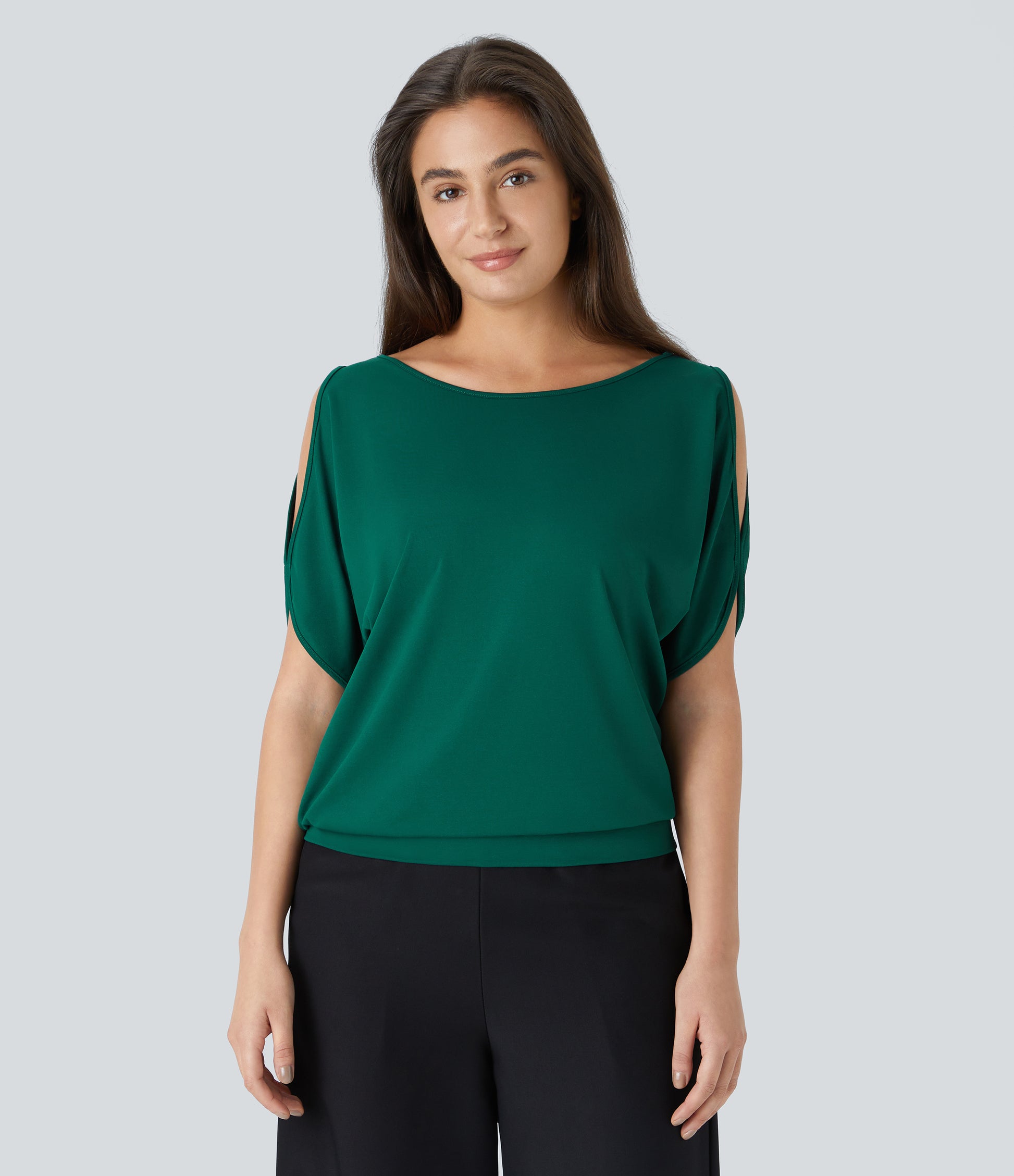 Halara Women's Boat Neck Cut Out T-Shirt: Stylish Short Sleeve Casual Top
