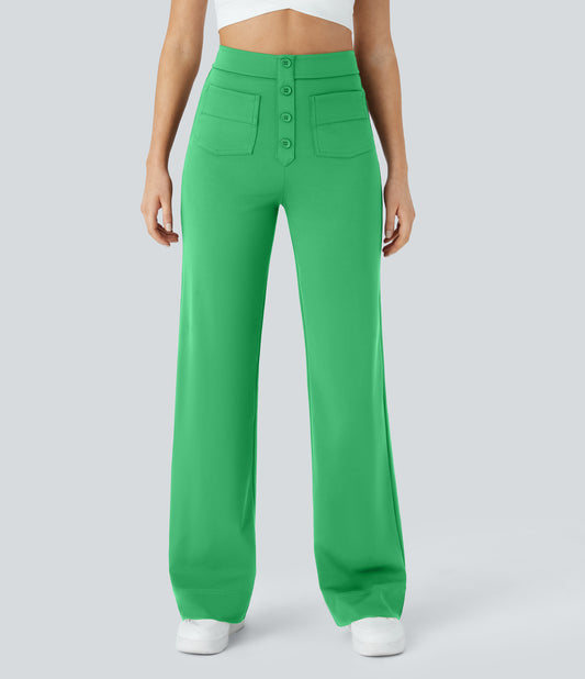 Halara High Waisted Button Straight Leg Casual Pants with Multiple Pockets