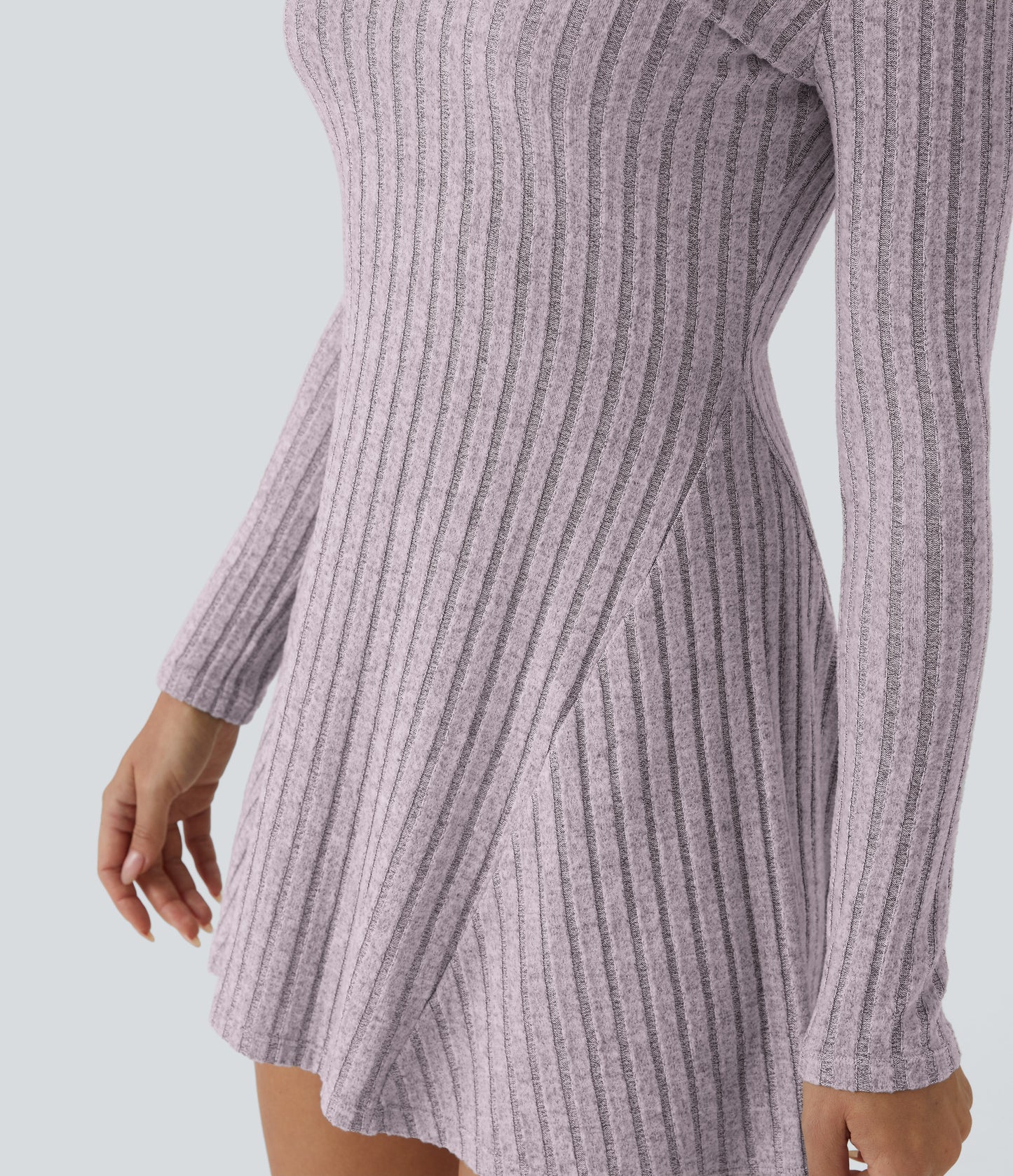 Soft Ribbed Knit Stand Collar Long Sleeve Mini Dress Cozy Everyday Versatile Style