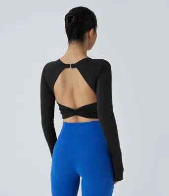 Softlyzero Plush Backless Cut Out Twisted Thumb Hole Cropped Yoga Sports Top