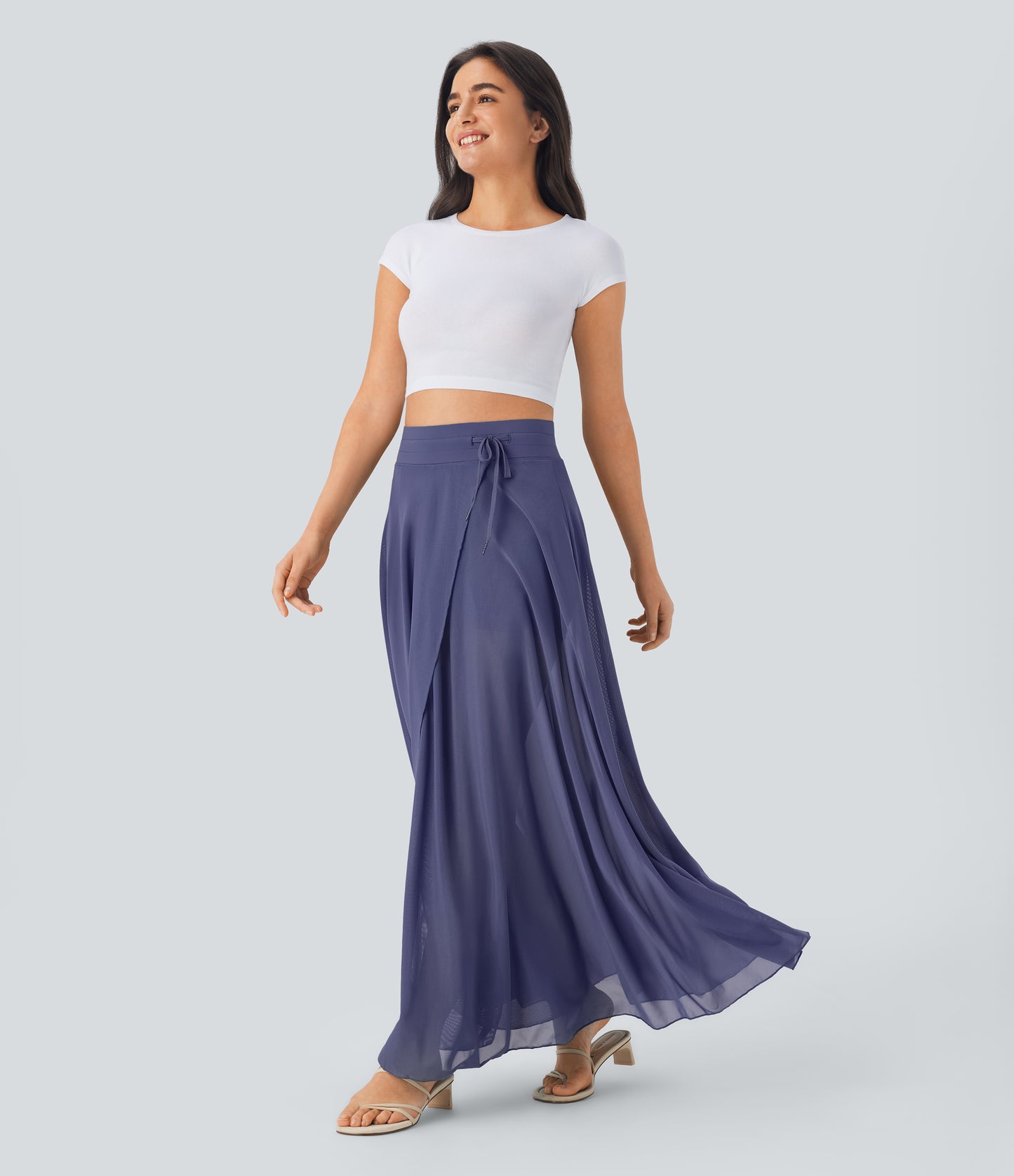 Effortless High Waisted Drawstring Maxi Skirt with Built-in Shorts & Pockets