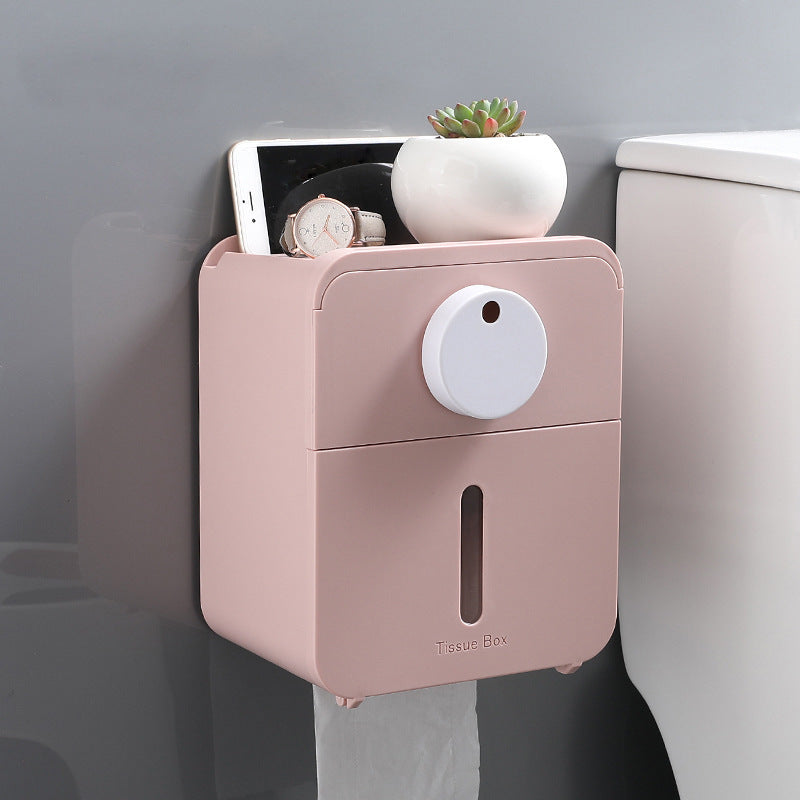 Wall-mounted bathroom tissue box with waterproof design and easy paper towel dispensing