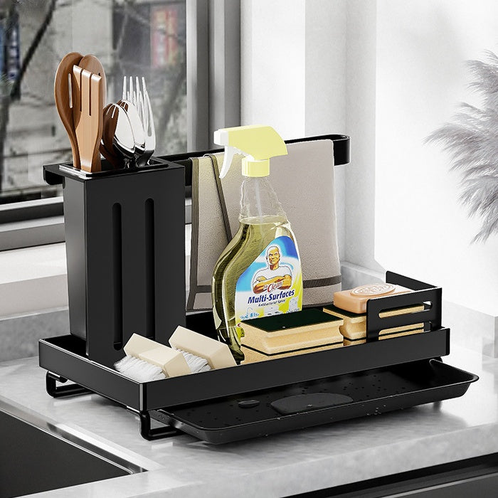 Multi-functional kitchen rack showcasing damage-free mounting system with cloth drying space