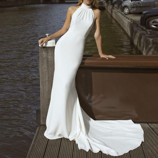 Round Neck Halter Gown Slim Halter Dress