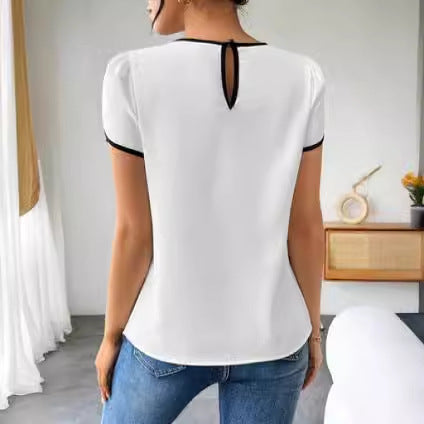 European And American Loose Casual Contrast Color Shirt Short Sleeve