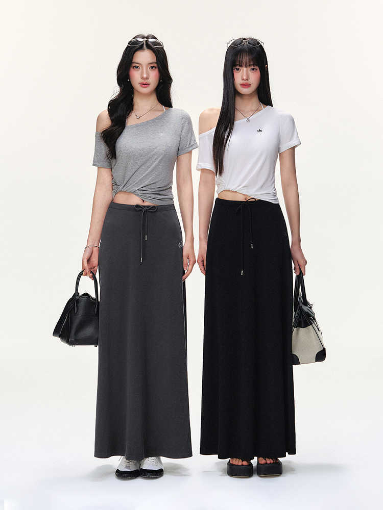 A- Line Long Umbrella Skirt Women's Drawstring Leisure Skirt