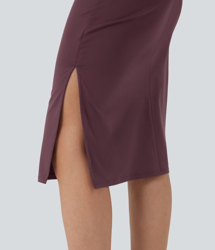 Chic Short Sleeve Ruched Bodycon Midi Work Dress for Women - Comfortable & Stylish