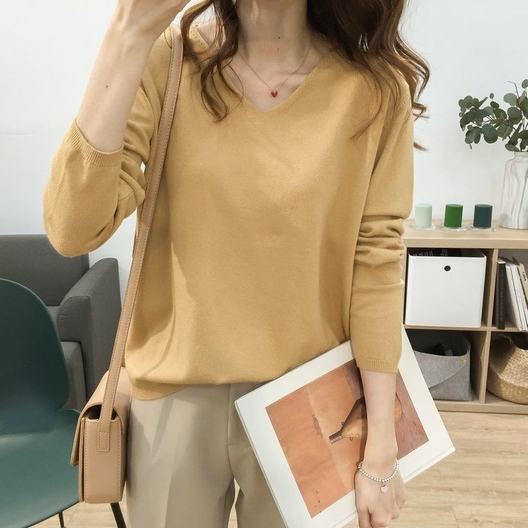 Solid Color Inner Wear Bottoming Shirt Sweater For Women