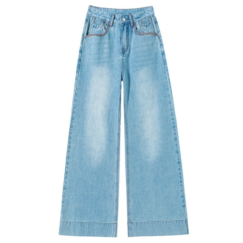 Light Blue Slimming High Waist Wide Legs Mop Pants Flared Pants