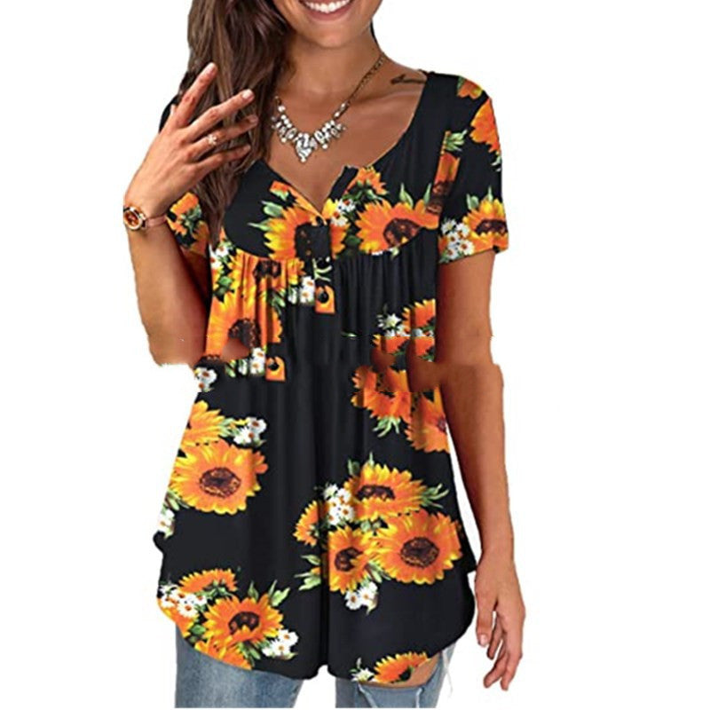 Oversized Tunic Jacket Short Sleeve Casual Floral Print
