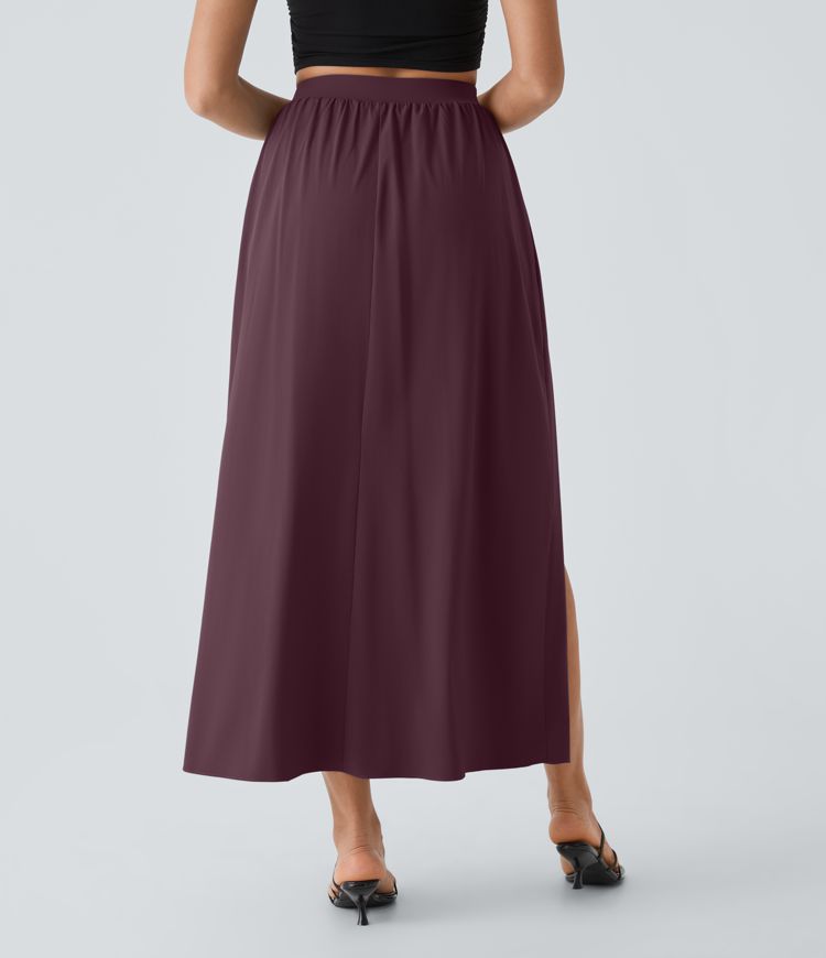 Breezeful Women's High-Waisted Tie-Front Split Flowy 2-in-1 Maxi Quick-Dry Skirt