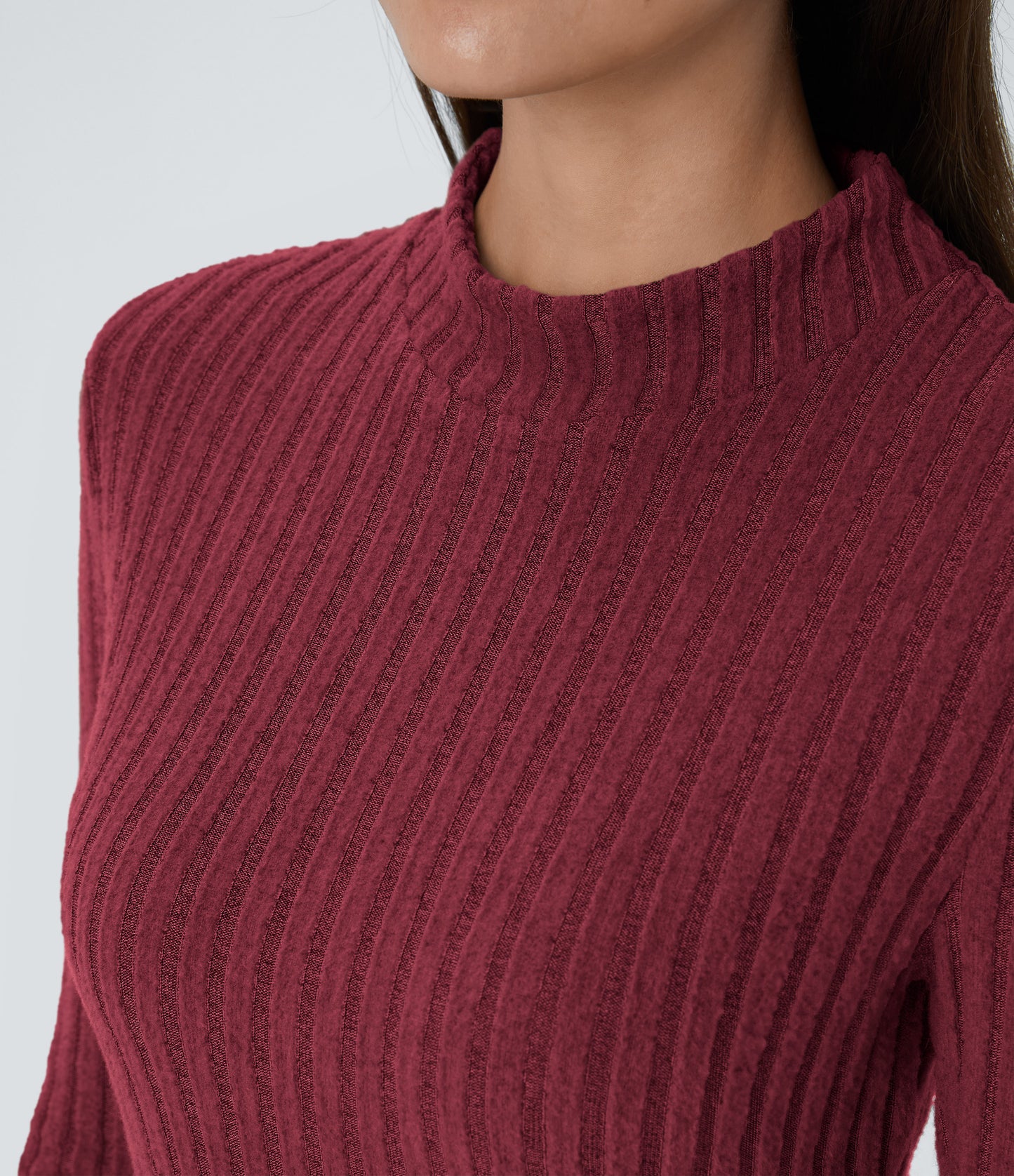 Soft Ribbed Knit Stand Collar Long Sleeve Mini Dress Cozy Everyday Versatile Style