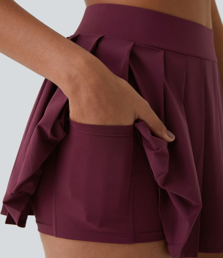 Breezeful™ High Waisted Pleated Quick Dry Mini Dance Skirt with Pockets