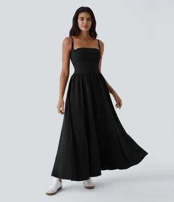 Adjustable Strap U Back Backless Twisted Flare Flowy Maxi Slip Resort Dres