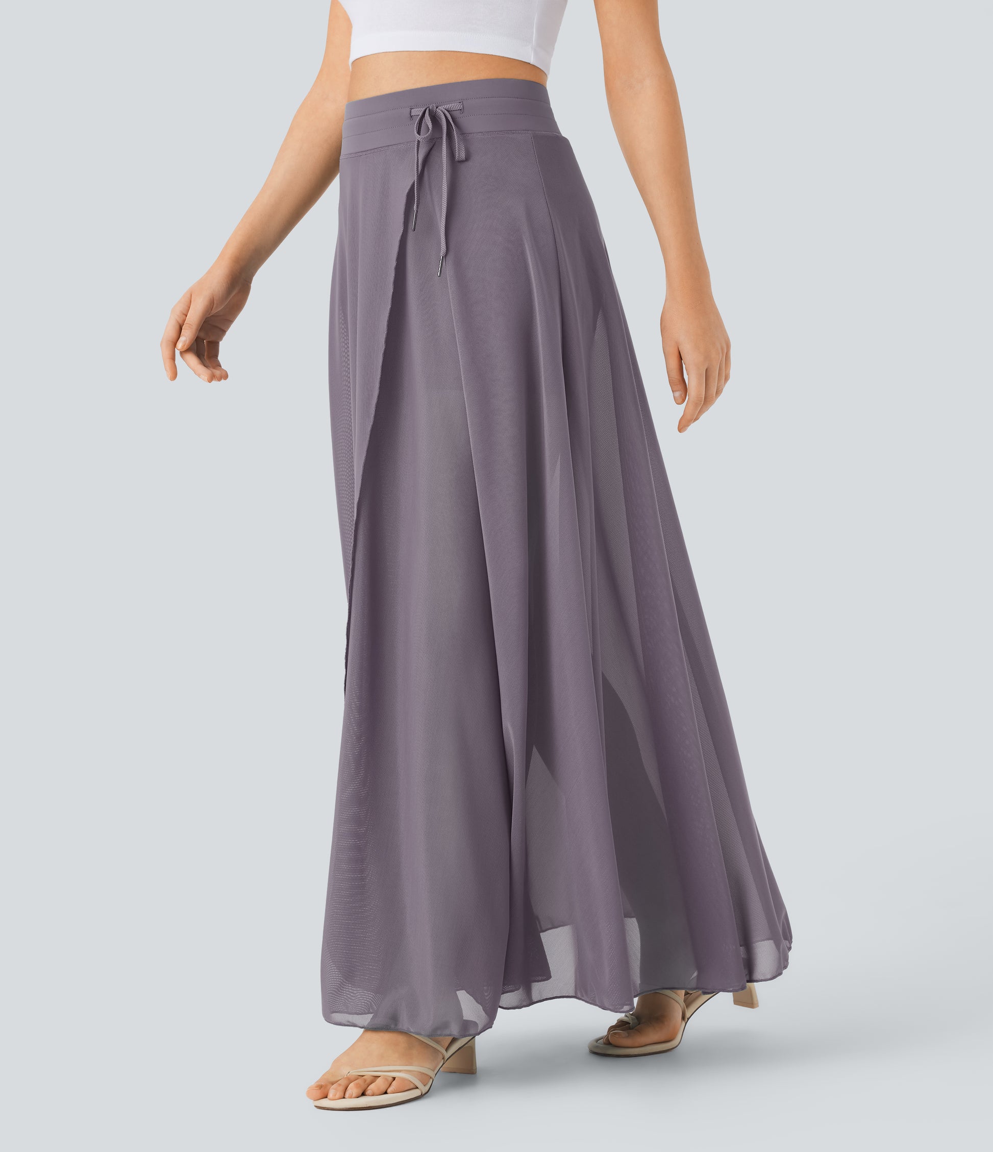Effortless High Waisted Drawstring Maxi Skirt with Built-in Shorts & Pockets