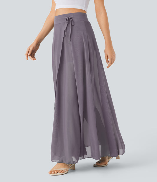 Effortless High Waisted Drawstring Maxi Skirt with Built-in Shorts & Pockets