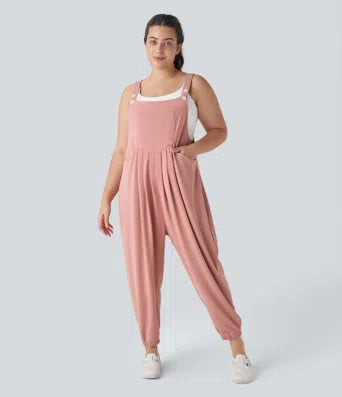 Ribbed Boat Neck Ruched Side Pocket Flowy Maxi Casual Plus Size Dress