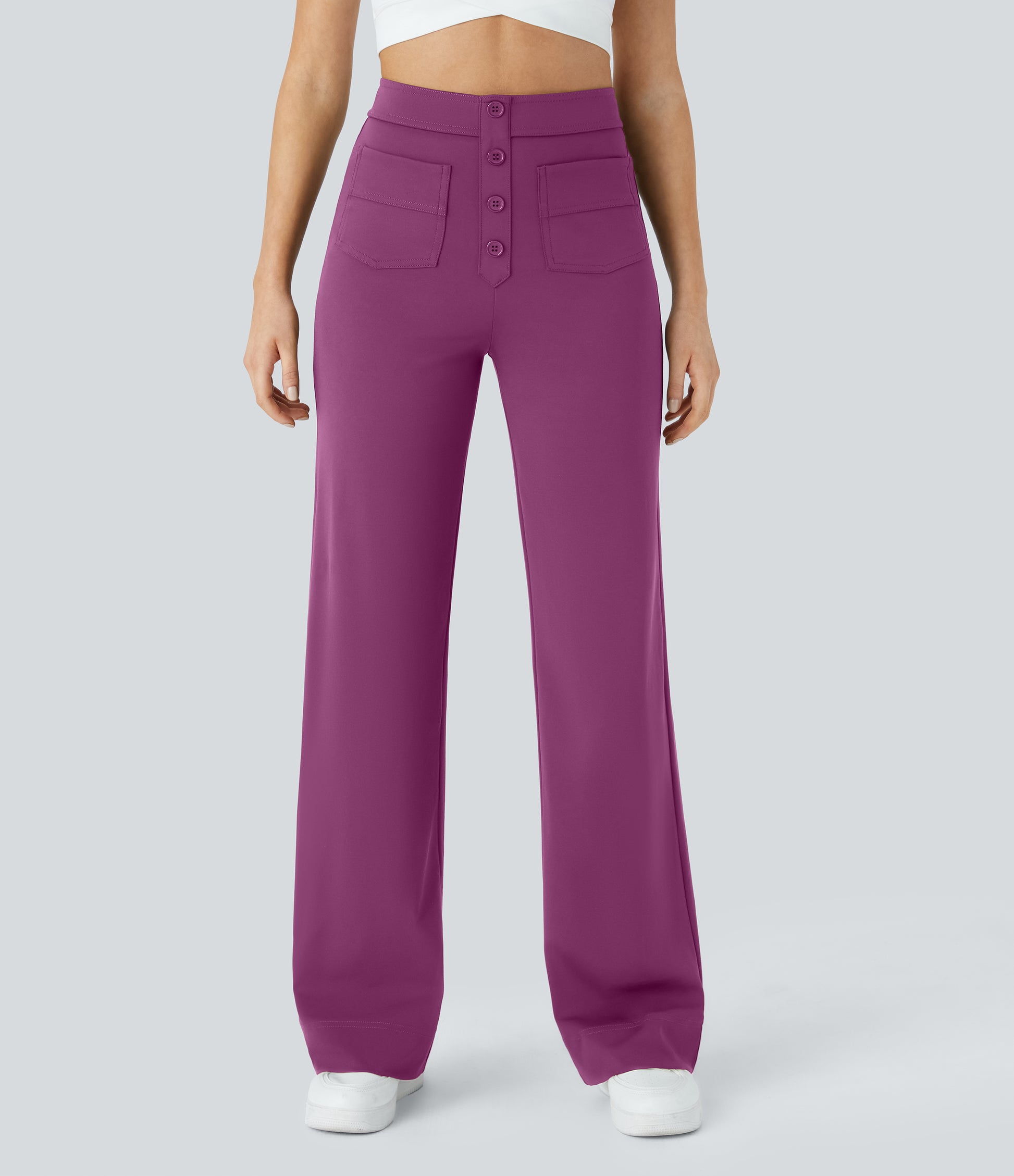 Halara High Waisted Button Straight Leg Casual Pants with Multiple Pockets