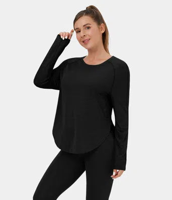 Long Sleeve High Low Curved Hem Sports Top