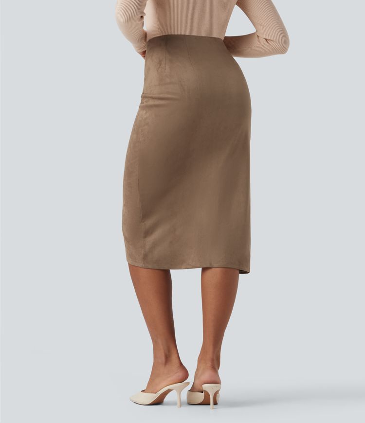 Chic High-Waisted Suede-Feel Tulip Hem Midi Skirt for Women