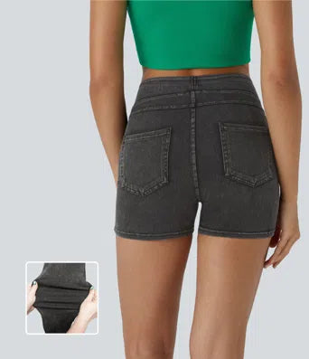 Halara Flex High Waisted Back Side Pocket Stretchy Knit Denim Casual Shorts 3"