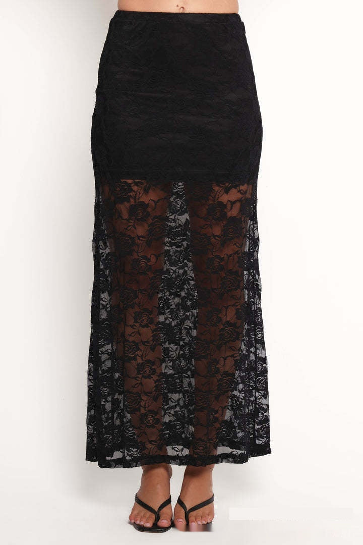 Sexy Hollow Out Lace Skirt Women's Elegant A- Line