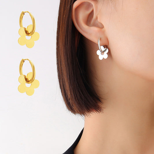 Flower Earrings Stainless Steel 18K Real Gold Plated Net Red Ear Buckles