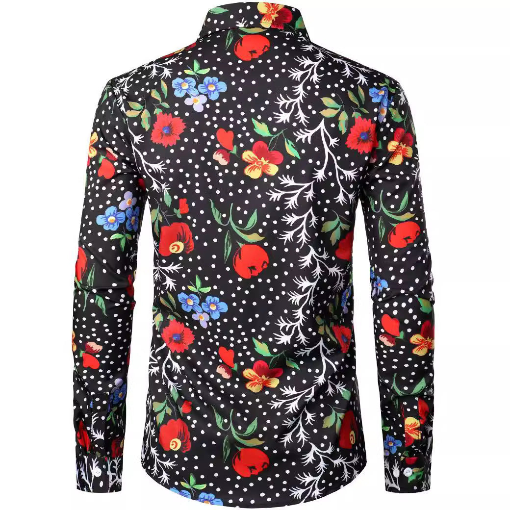 Fashion 3D Rose Printing Men's Long Shirt