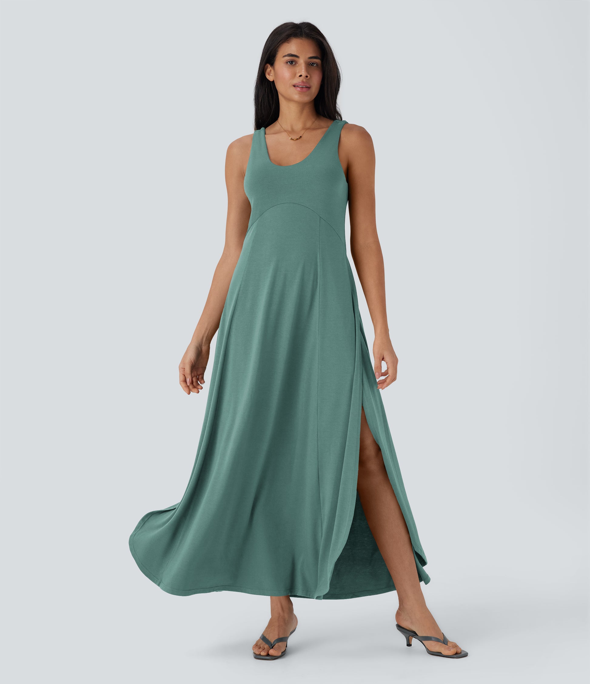 Women's U-Neck Backless Split Flowy Maxi Casual Tank Dress: Effortless Summer Style