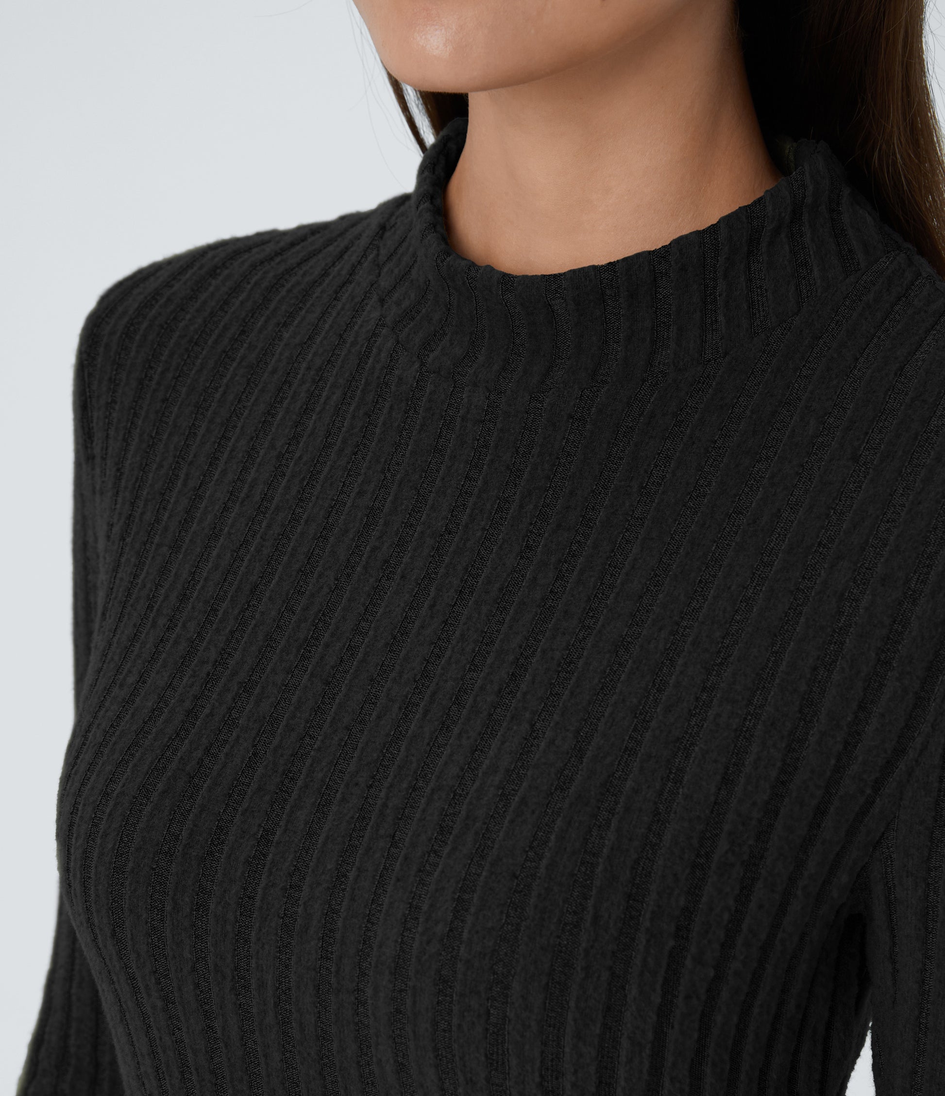 Soft Ribbed Knit Stand Collar Long Sleeve Mini Dress Cozy Everyday Versatile Style