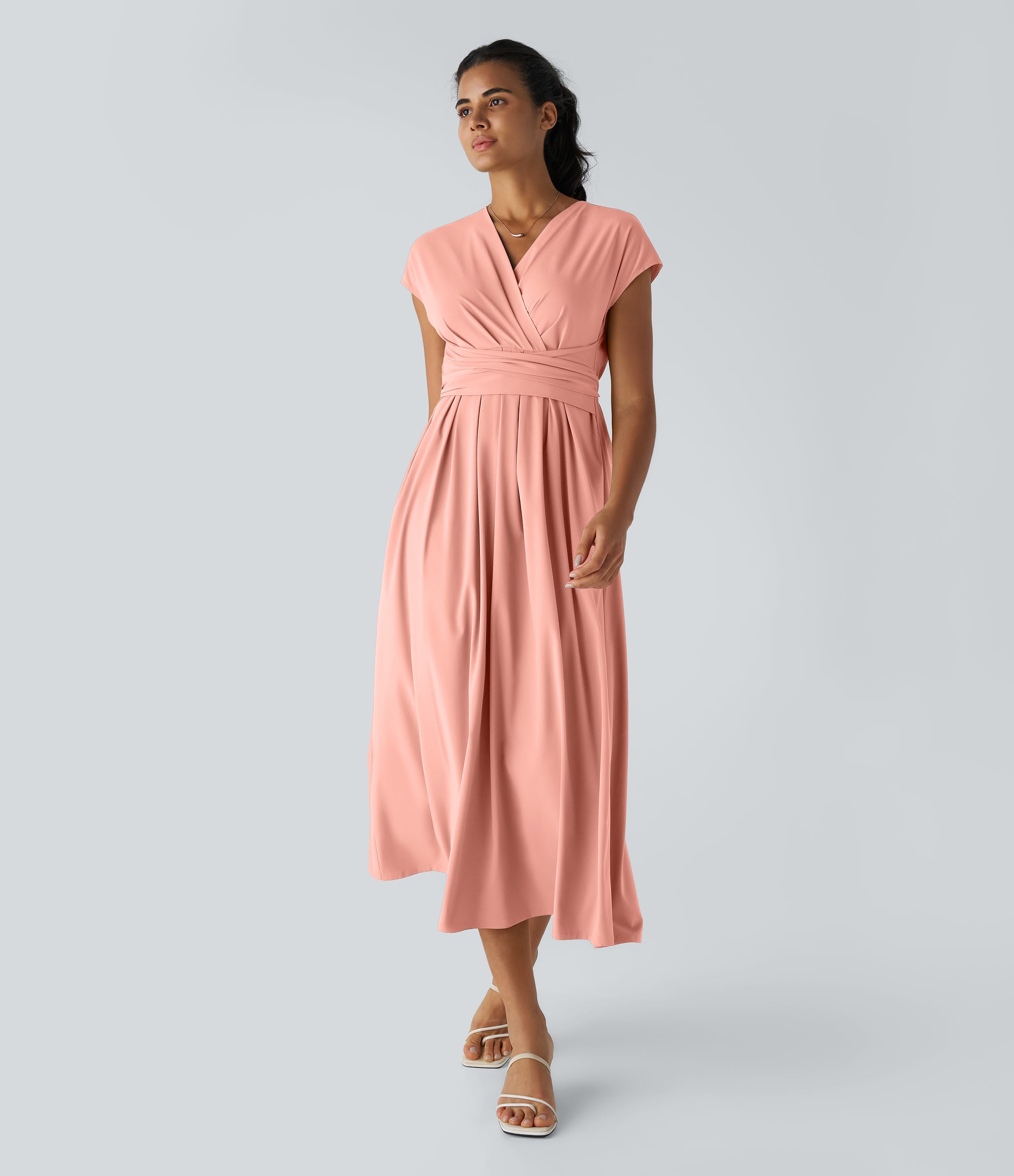 Halara Breezeful V-Neck Short Sleeve Quick Dry Midi Casual Dress with Pockets
