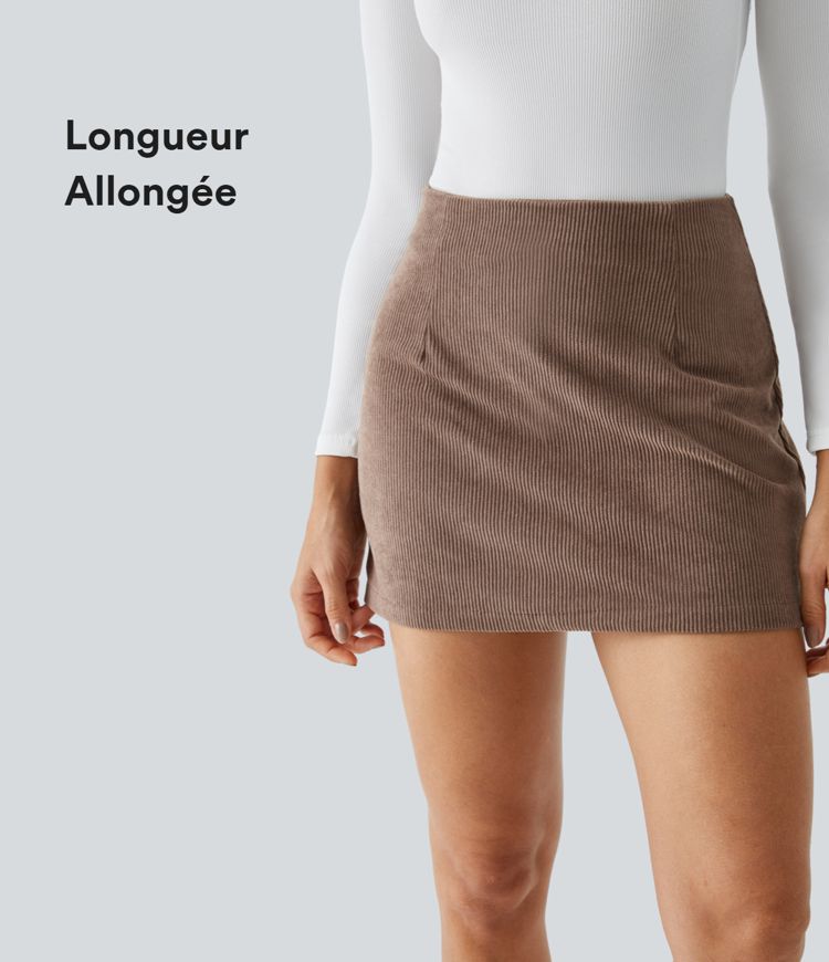 Chic High-Waisted Corduroy Mini Skirt with Invisible Zipper Shorts Lining