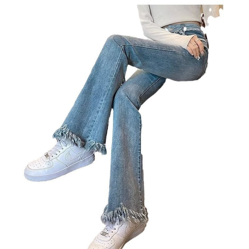 Light Color Frayed Flared Pants Women's Jeans