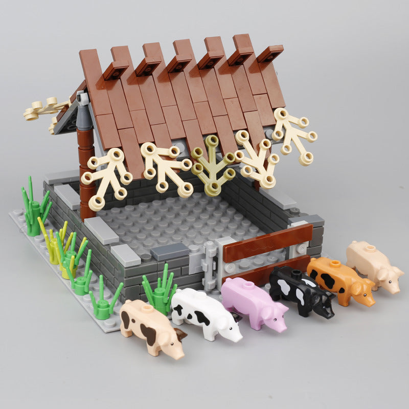 Farm Animal Cute Piggy City Minifigure Scene Plant Small Particle Building Block Toy