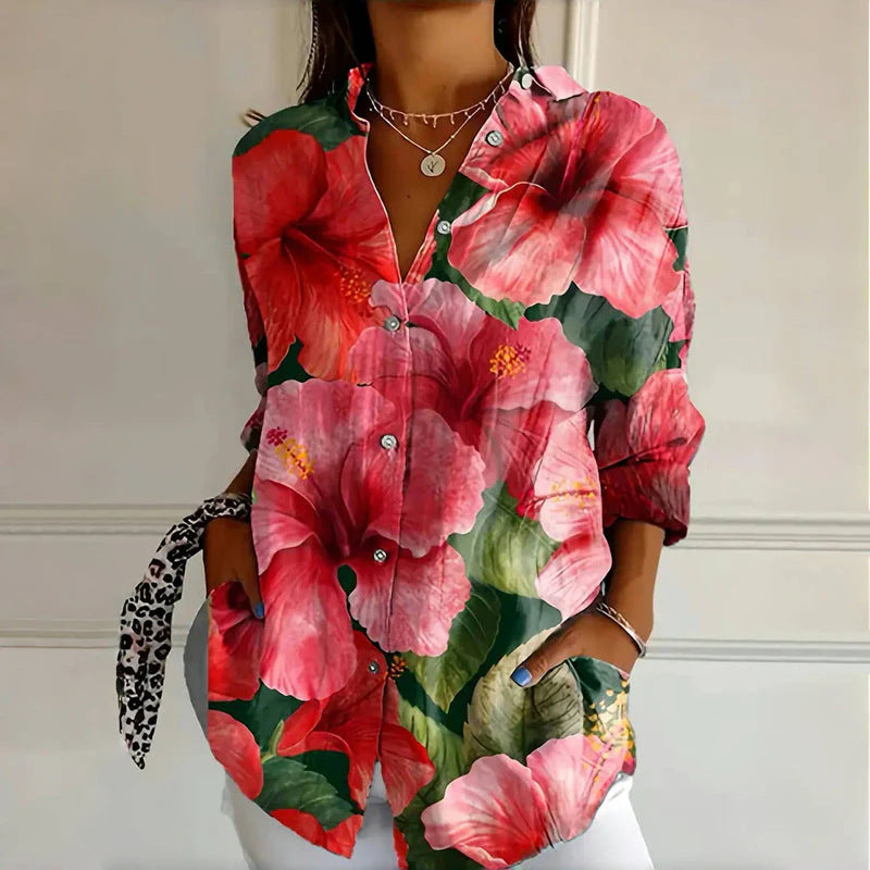 New Women's Long Sleeved Shirt For Summer Fashion, 3D Printed Shirt With Floral Pattern