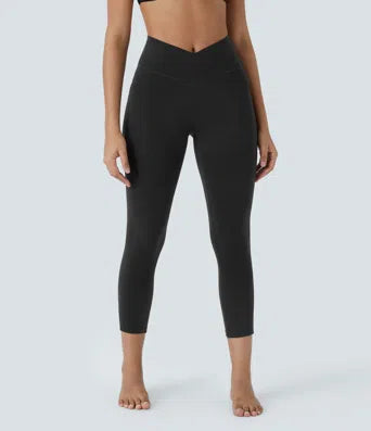 Softlyzero High Waisted Crossover Plain Yoga Biker Shorts 3