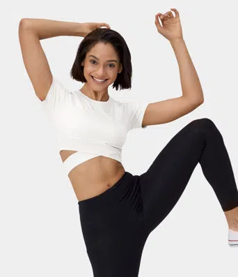 Softlyzero Plush Crossover Hem Cut Out Cropped Sports Top