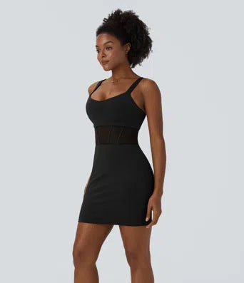 Softlyzero™ Airy Contrast Mesh Corset Style Backless Bodycon Mini Cool Touch Casual Dress-UPF50+