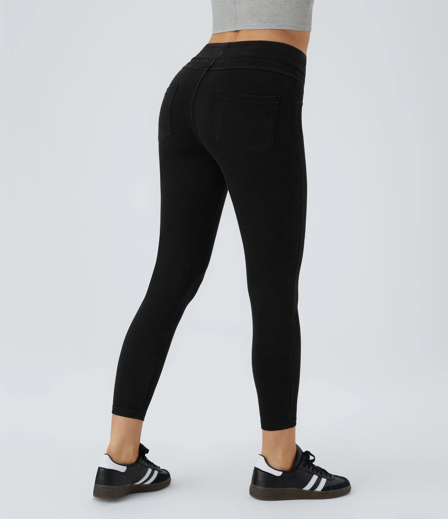 Halara Flex High Waisted Back Side Pocket Stretchy Knit Denim Casual Leggings